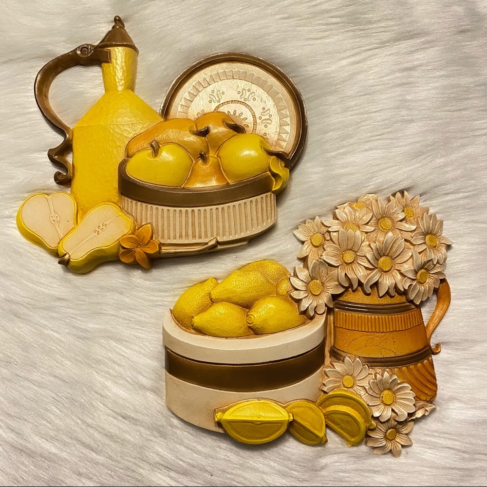 SOLD Vintage Syroco Fruit and Flowers Wall Hangings (2)